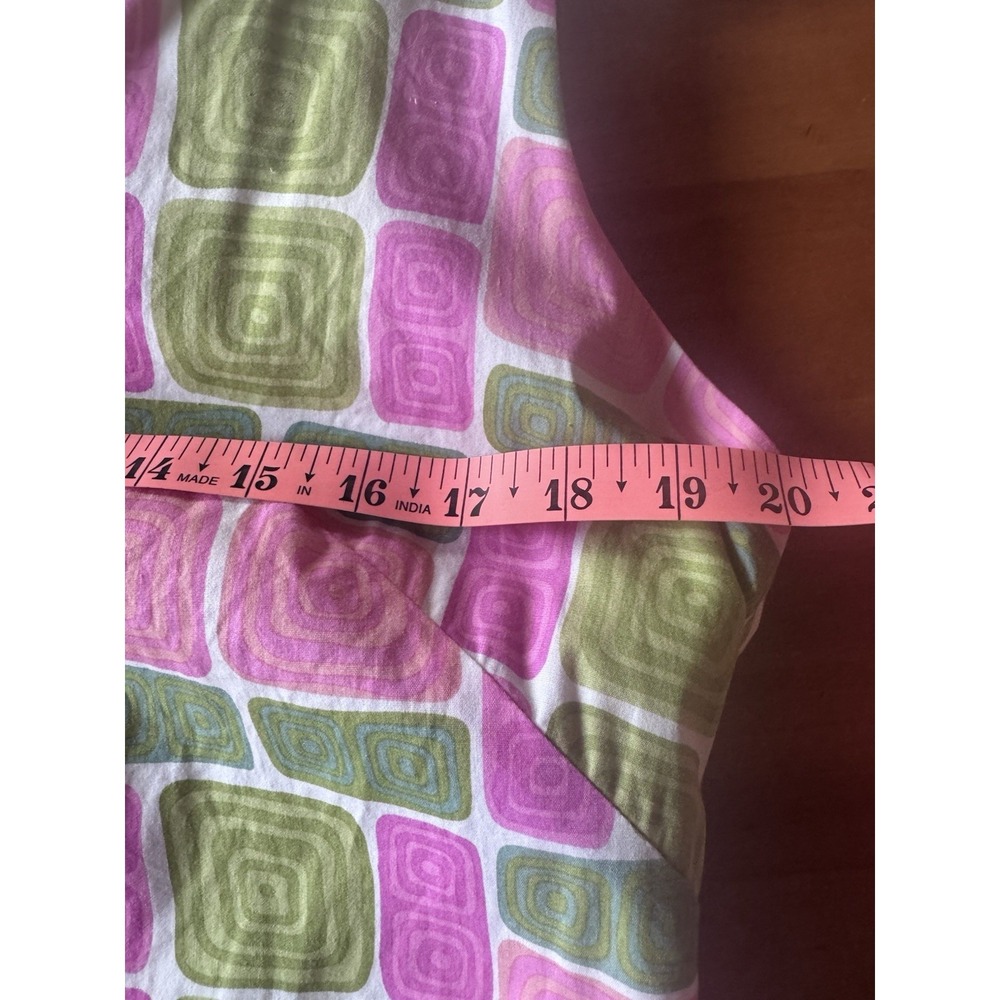 Talbots Retro Pink Green Geometric Cotton Sleeveless Dress Size 14 1960's - Picture 11 of 12